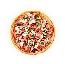 Diavola pizza with tomato sauce, mozzarella, spicy salami and chili